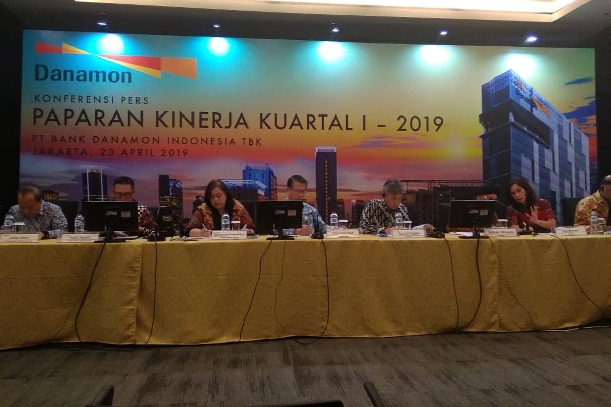 Laporan Keuangan Bank Danamon Pada Kuartal I-2019 di Jakarta, Selasa (23/4/2019)