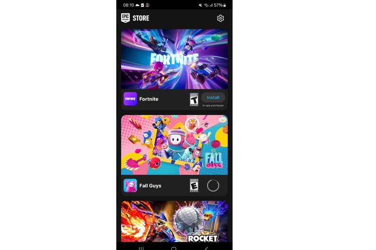 Tampilan Epic Games Store di mobile