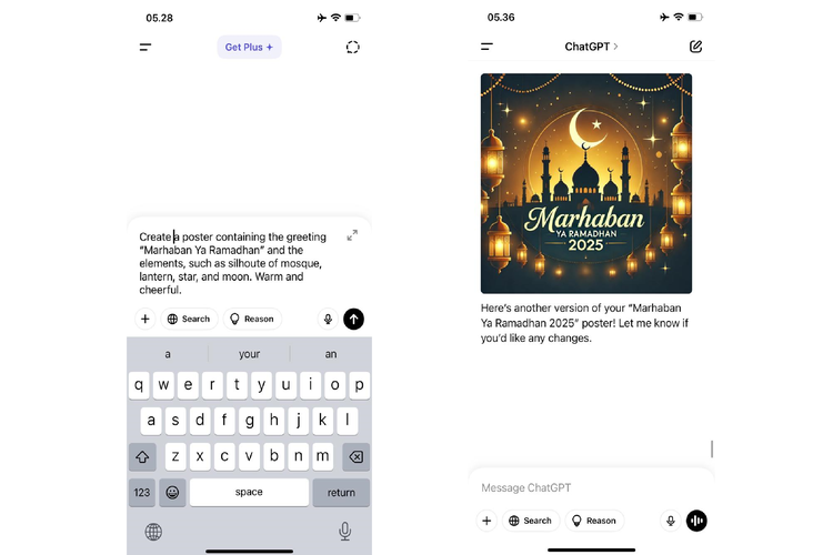 Ilustrasi cara membuat poster menyambut Ramadhan 2025 via ChatGPT.