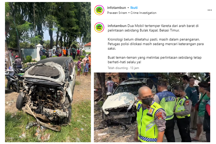 Dua mobil tertabrak Kereta Api 236 Airlangga relasi Pasar Senen-Surabaya Pasar Turi di Jalur Hulu antara Bekasi-Tambun, Sabtu (23/3/2024).