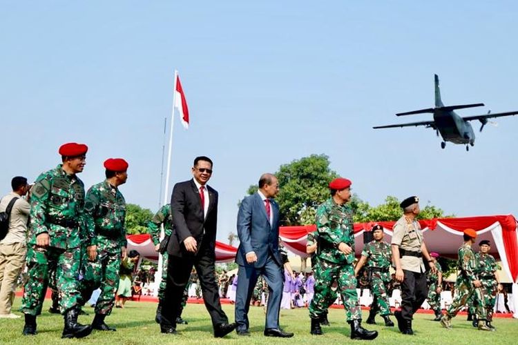 Ketua Dewan Perwakilan Rakyat (DPR) RI Bambang Soesatyo saat menghadiri acara peresmian Koopssus TNI di Mabes TNI, Cilangkap, Jakarta, Selasa (30/07/19).