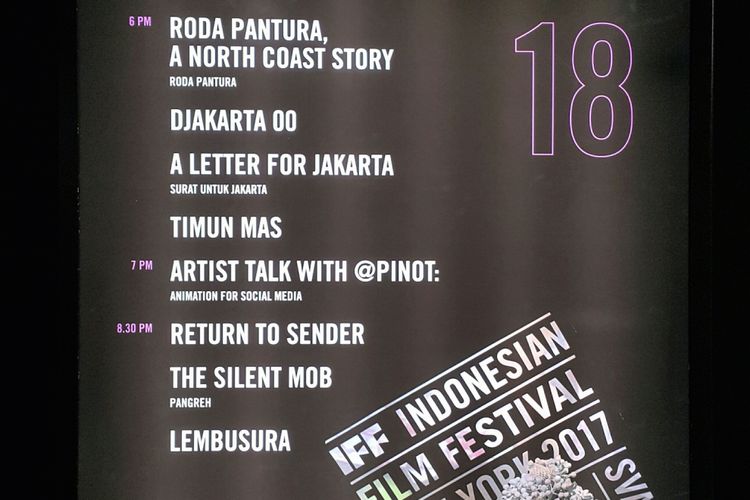 Indonsian Film Festival (IFF) 2017 hari kedua menampilkan film animasi peraih PIala Citra 2016 berjudul Surat untuk Jakarta (A Letter for Jakarta). IFF 2017 digelar di New York, 17-19 Agustus 2017.