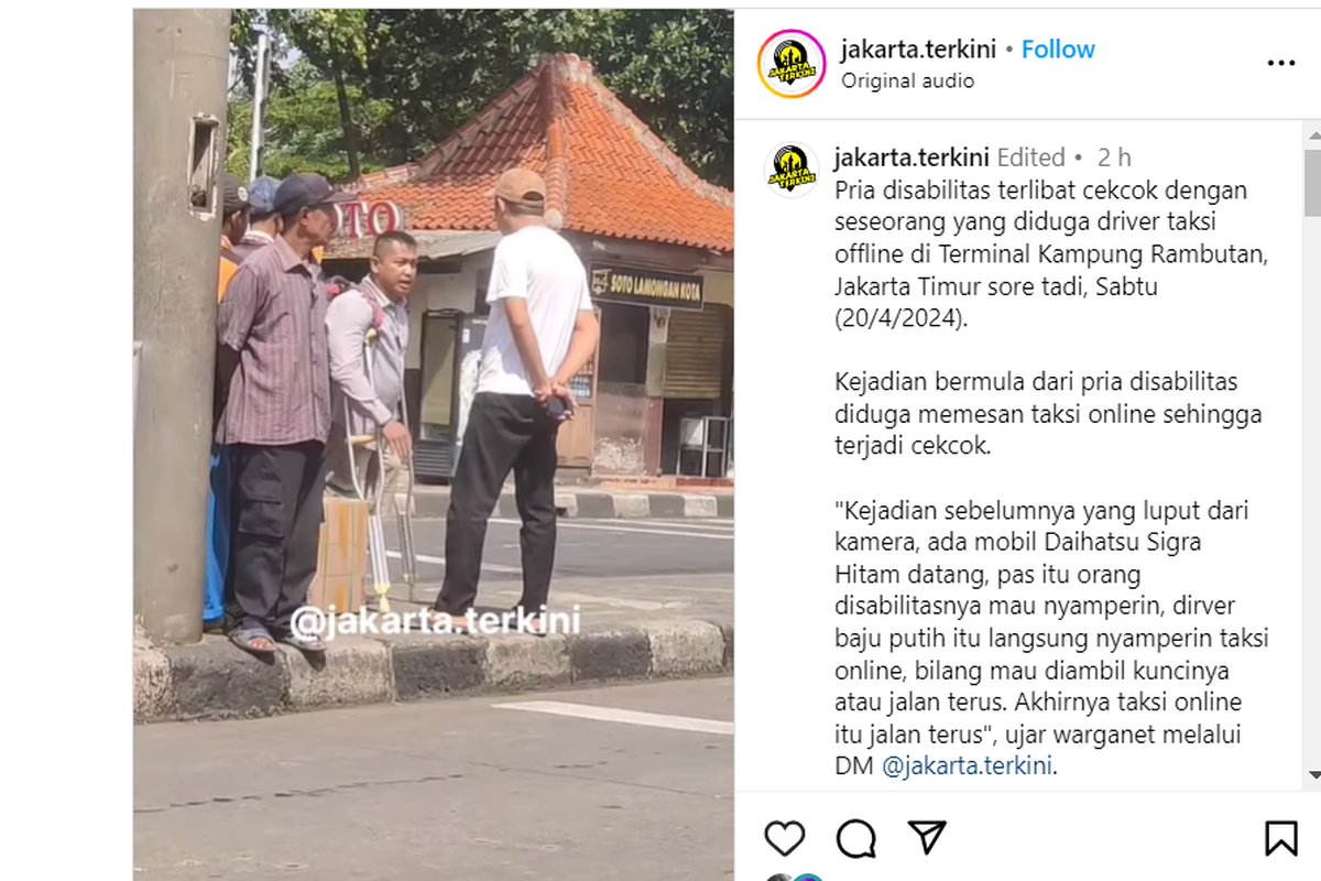cuplikan video penumpang di Terminal Bus Kampung Rambutan beragumen dengan sopir taksi offline
