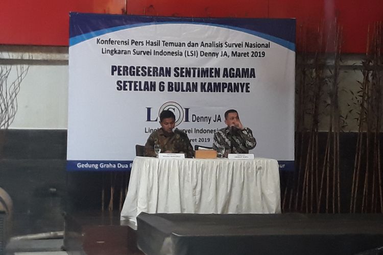 Konferensi pers LSI Denny JA di Kantor LSI Jakarta Timur, Selasa (5/3/2019).