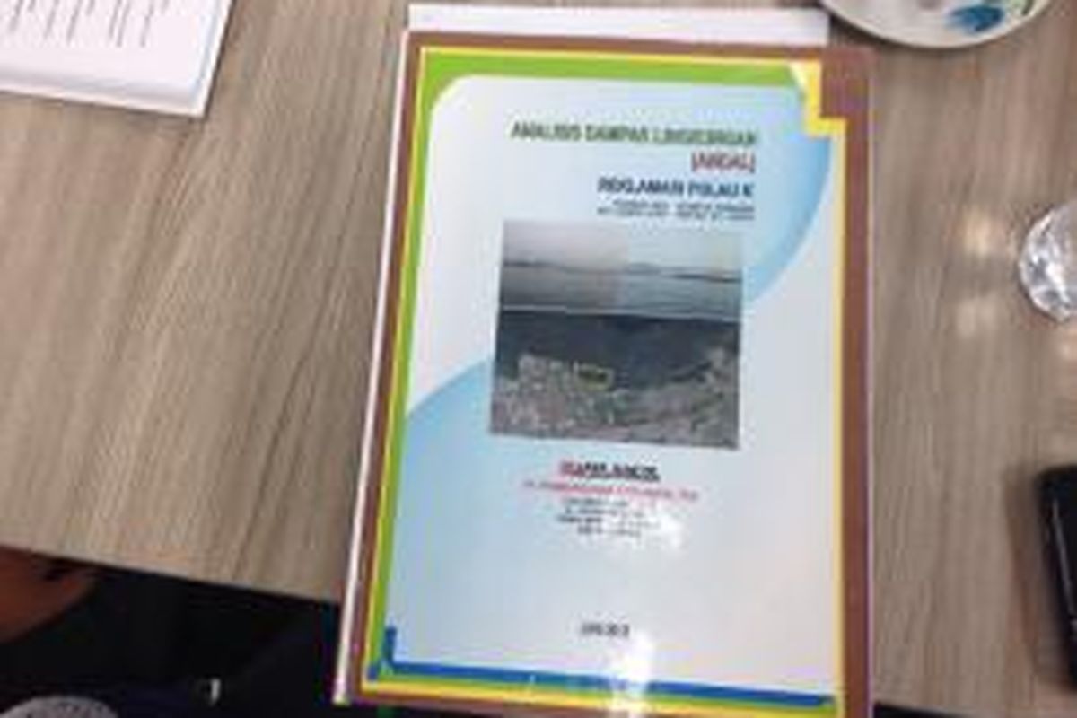 Salah satu dokumen analisis dampak lingkungan (Andal) milik salah satu pengembang yang terlibat dalam proyek reklamasi 17 pulau di Teluk Jakarta