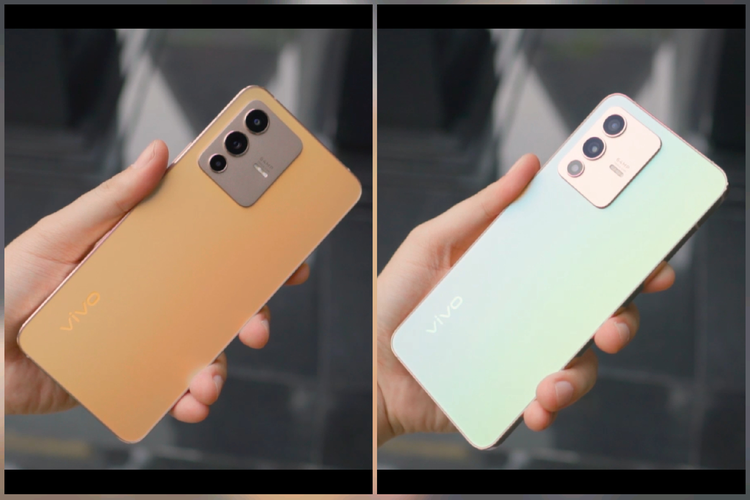 Vivo V23 5G memiliki punggung berbahan Fluorite AG Glass yang bisa berubah warna apabila terekspos cahaya matahari atau UV