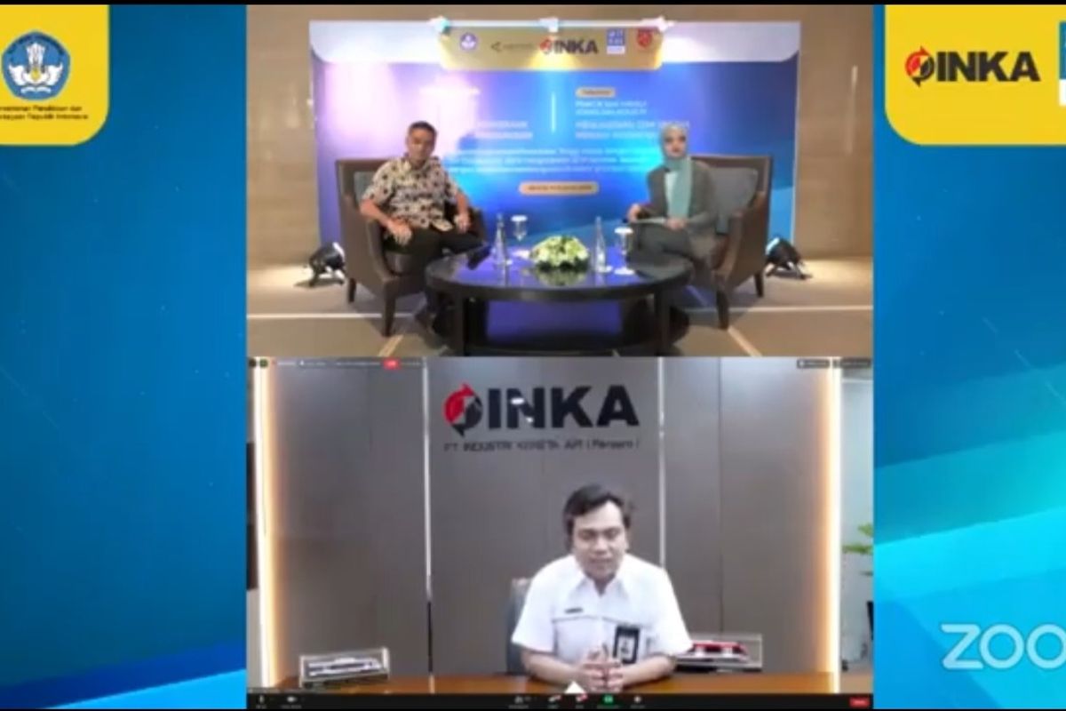 Direktur Jenderal Pendidikan Vokasi Kemendikbud, Wikan Sakarinto dan Direktur PT INKA Agung Sedaju pada Webinar Praktik Baik Vokasi dan Industri, Senin (10/8/2020).