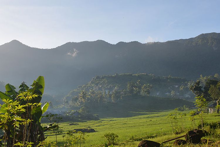 Keindahan Puncak Poso Kuwuh dilihat dari Lembah Ranggu-Kolang, Kecamatan Kuwus, Kabupaten Manggarai Barat, Flores, NTT, Minggu (31/3/2019). Ini salah satu destinasi trekking yang minim promosi di Manggarai Barat. 