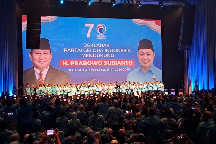 Partai Gelora resmi mendeklarasikan Ketua Umum Partai Gerindra Prabowo Subianto sebagai Capres 2024 di Djakarta Theater, Jakarta, Sabtu (2/9/2023). 