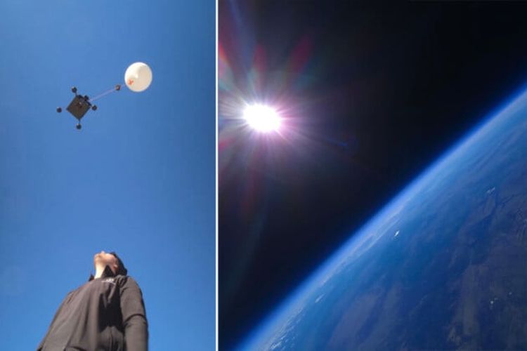 Ilustrasi Samsung Galaxy S24 Ultra yang diterbangkan ke luar angkasa untuk mengambil foto bumi.
