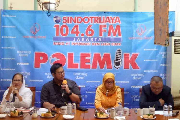 Suasana diskusi tentang Adu Program Vs Kampanye Hitam di kawasan Cikini, Jakarta Pusat, Sabtu (1/4/2017).