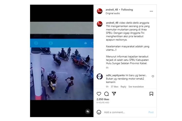 Viral, video TNI amankan senjata tajam di SPBU Bamban Selatan.
