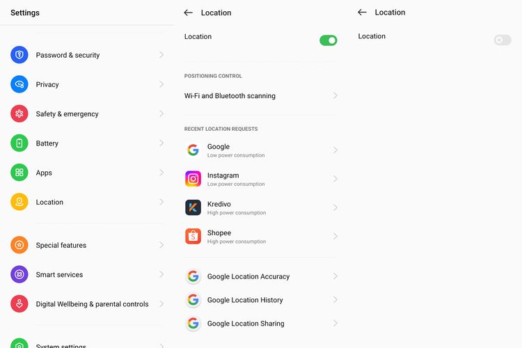 Cara mematikan fitur lokasi di Oppo Reno7 4G.