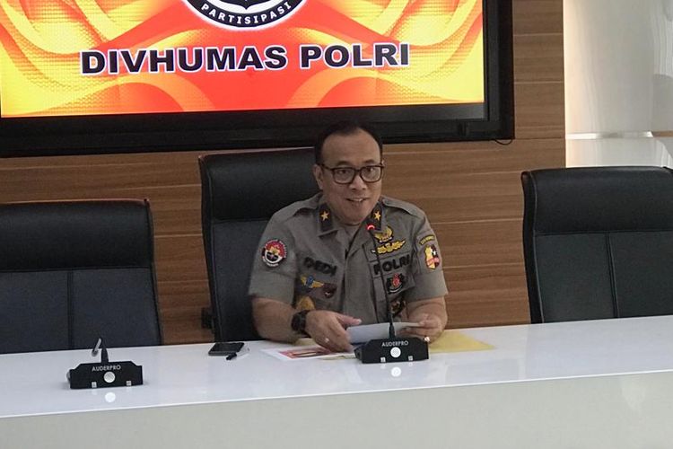 Kepala Biro Penerangan Masyarakat Polri Brigjen (Pol) Dedi Prasetyo saat konferensi pers di Gedung Humas Mabes Polri, Jakarta Selatan, Selasa (4/6/2019).
