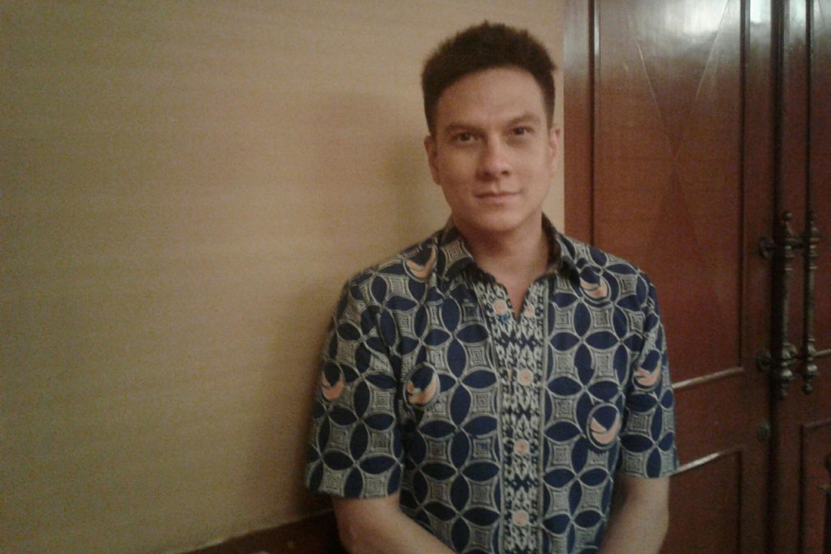 Artis peran, Bertrand Antolin (37) mengikuti Rapat Koordonasi Wilayah Jawa Tengah Partai Nasdem di Lorin Hotel Solo, Jawa Tengah, Minggu (13/5/2018).