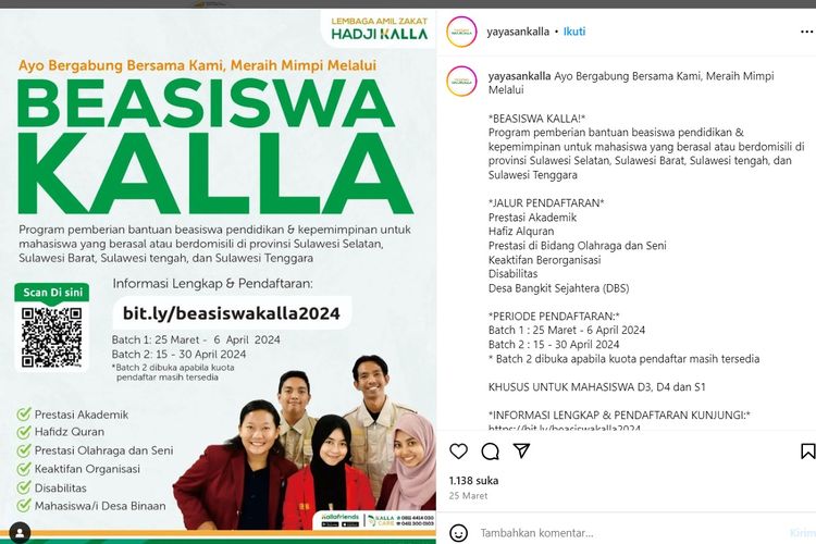 BEASISWA: Program pemberian bantuan beasiswa pendidikan & kepemimpinan untuk mahasiswa yang berasal atau berdomisili di provinsi Sulawesi Selatan, Sulawesi Barat, Sulawesi tengah, dan Sulawesi Tenggara.
