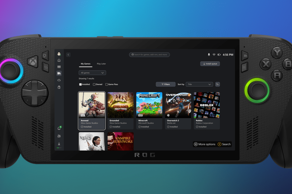 Ilustrasi aplikasi Xbox PC di perangkat ROG Xbox Ally.