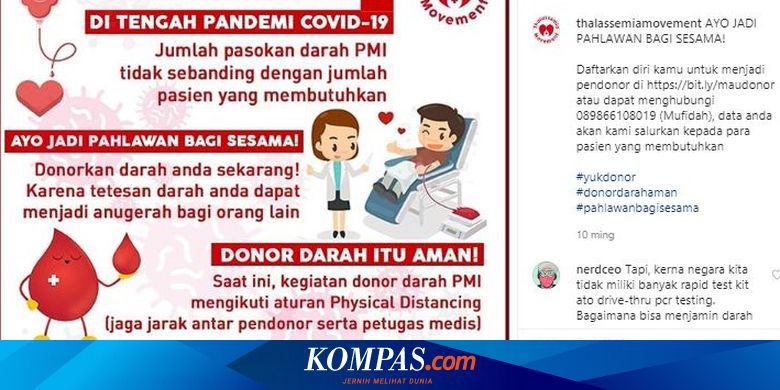Thalassemia Movement Terima Kasih Untuk Yang Berani Donor Darah Di Tengah Pandemi Halaman All Kompas Com Donor darah menjadi solusi praktis dan cepat dalam mengatasi kekurangan darah. berani donor darah di tengah pandemi