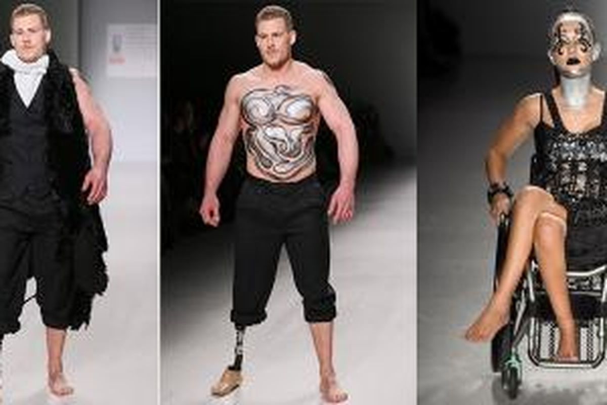 Namun, meski kehilangan satu kakinya, Jack Eyers tetap mampu menjajal lantai peraga pada Pekan Mode New York bersama model disabilitas lain. 