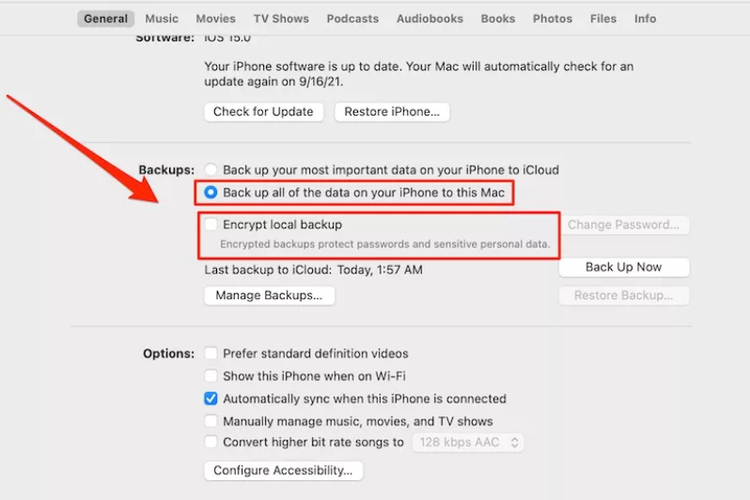 Cara backup iPhone atau iPad ke komputer Mac.