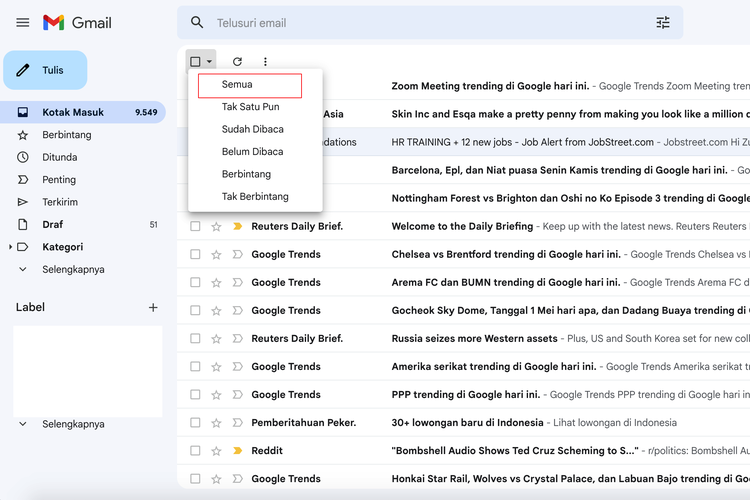 Tampilan Gmail Standard View yang biasa digunakan saat ini.