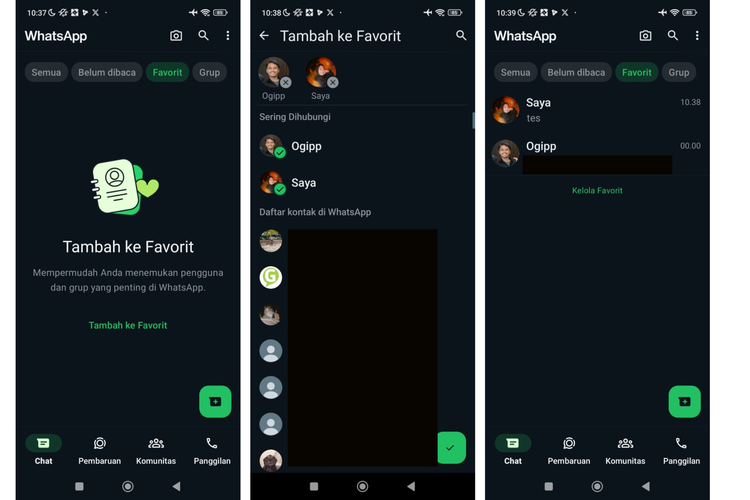 Ilustrasi cara tambahkan pesan favorites di WhatsApp