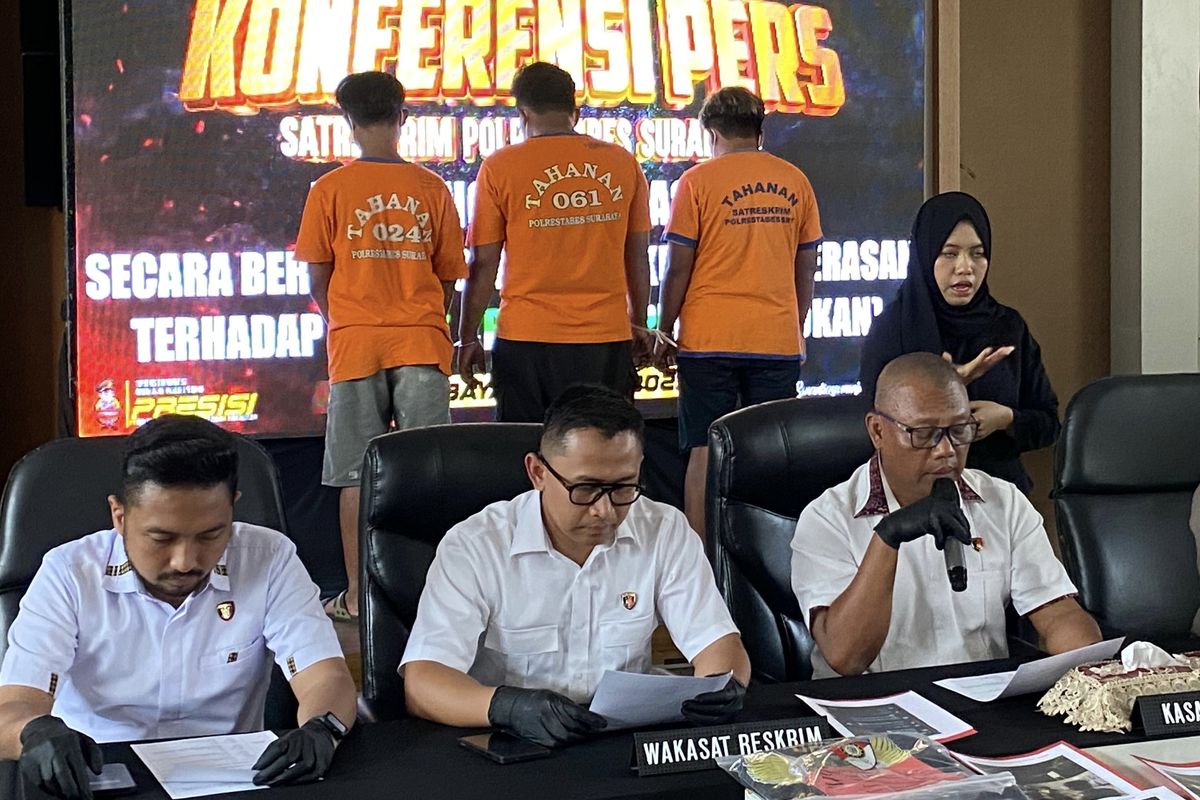 Para pelaku pengeroyokan saat Anniversari Persebaya, Senin (23/6/2025).