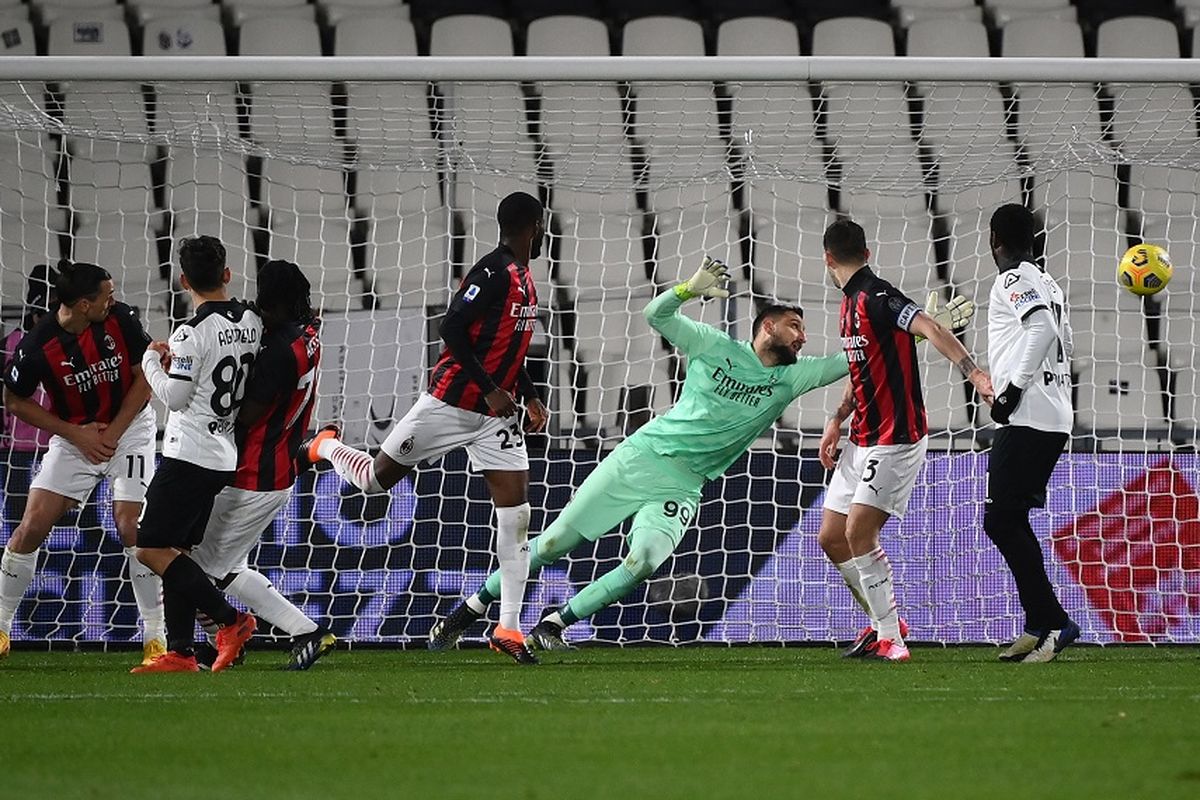 Laga Spezia vs AC Milan pada lanjutan pekan ke-22 Liga Italia yang berlangsung di Stadion Alberto Picco, Minggu (14/2/2021) dini hari WIB.