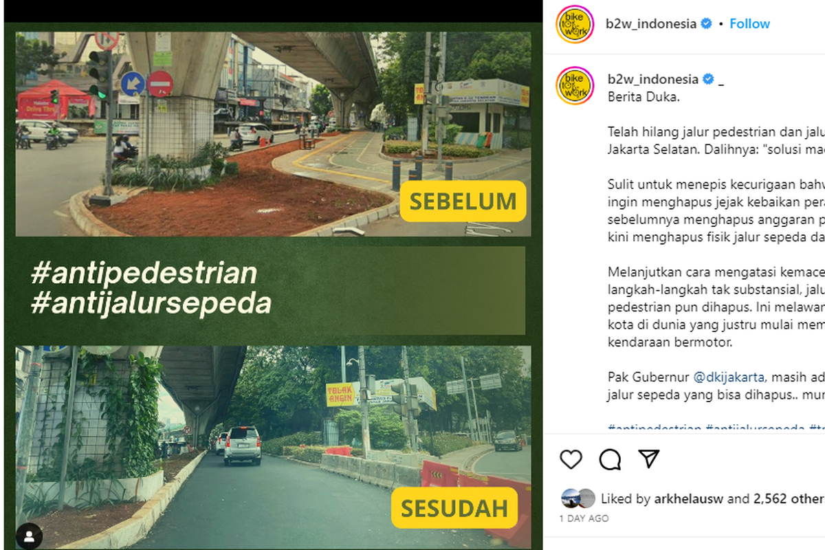 Penampakan jalur pedestrian dan jalur sepeda di Jalan Santa, Jakarta Selatan, usai dibongkar Penjabat Gubernur DKI Jakarta Heru Budi Hartono.