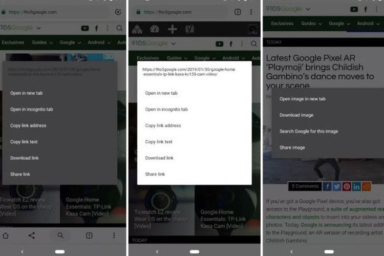 Tampilan mode gelap pada Chrome Beta 73