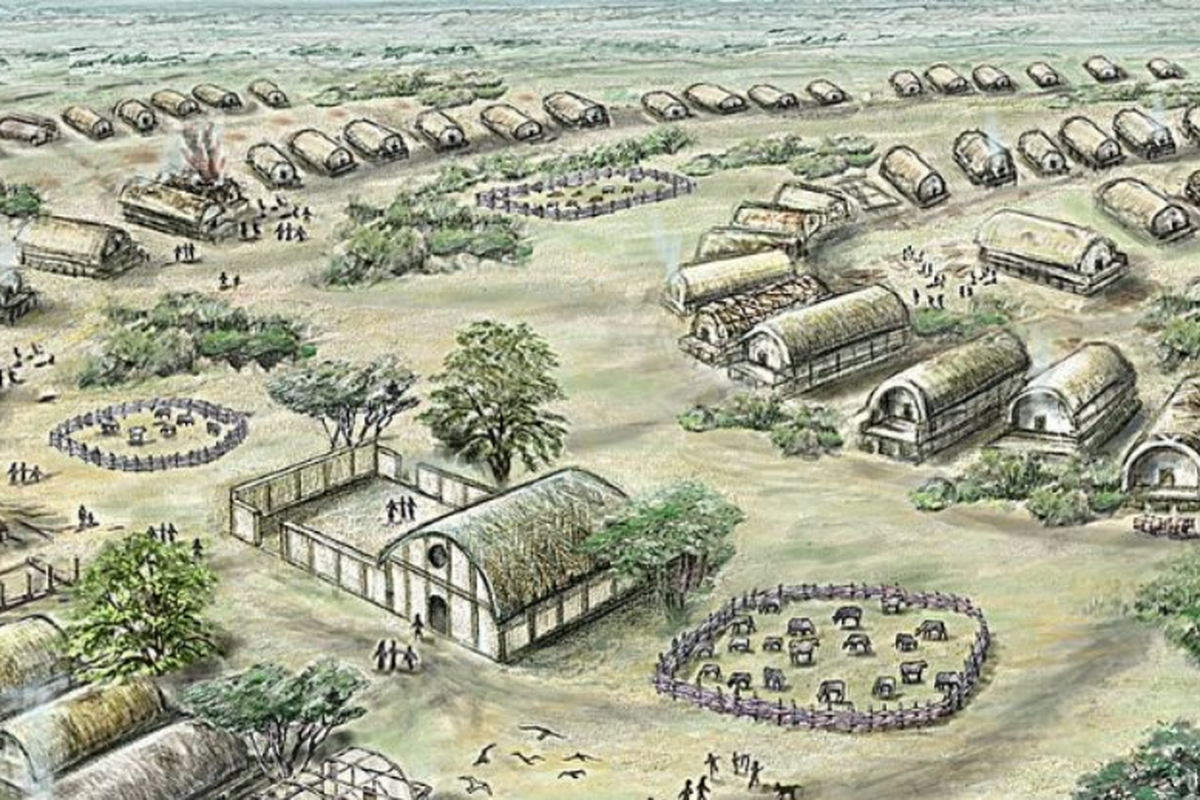 Ilustrasi kota awal di Eropa yang dihuni oleh orang Trypillia
