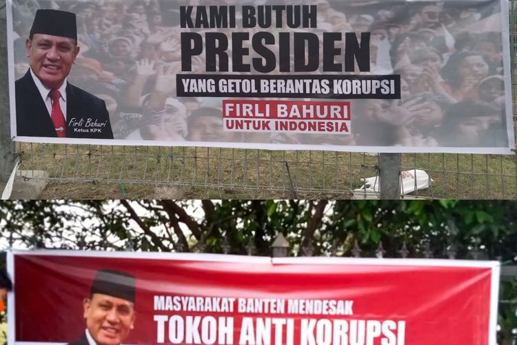 Spanduk bergambar Ketua KPK Firli Bahuri yang didorong untuk maju ikut pemilihan presiden (pilpres) 2024.