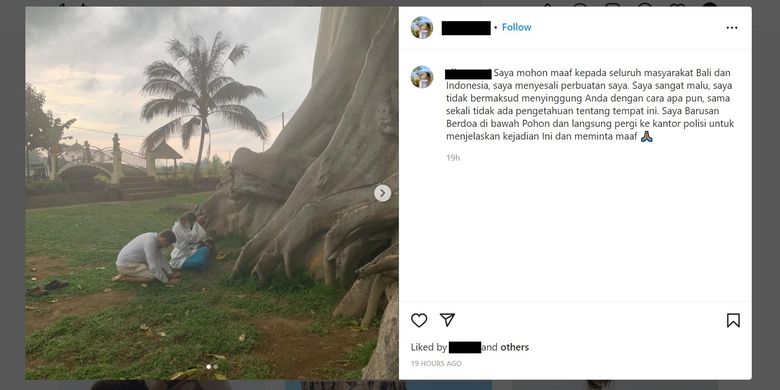 Tangkapan layar warga negara asing (WNA) yang meminta maaf setelah berlaku tidak sopan di salah satu pohon keramat di Bali.