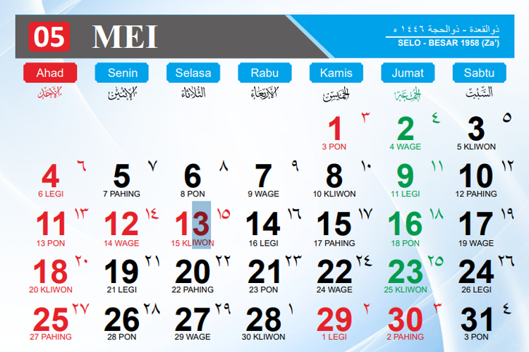 Kalender Jawa Hari Ini 22 Mei 2025 dilengkapi Weton dan Penanggalan Hijriah