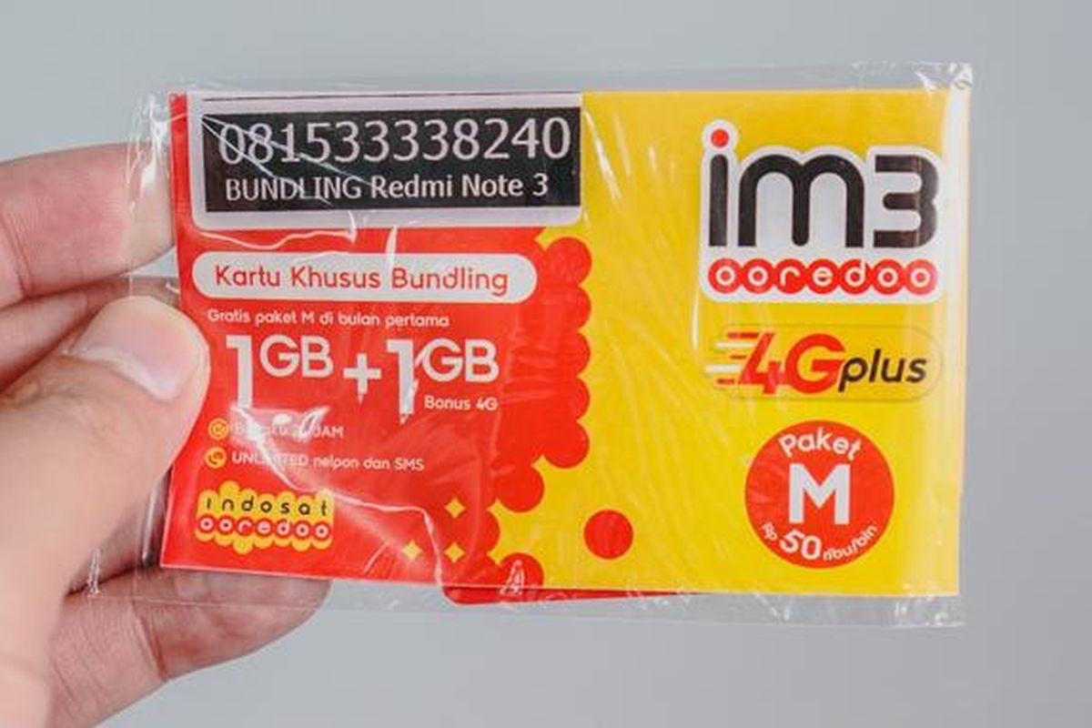 Kartu perdana IM3 dari Indosat Ooredoo untuk bundling dengan smartphone Xiaomi Redmi Note 3