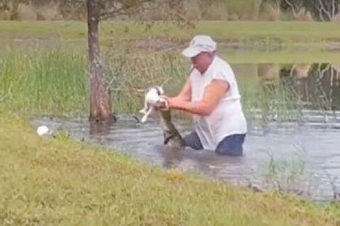 Sambil Mengisap Rokok, Pria Selamatkan Anjingnya dari Rahang Alligator