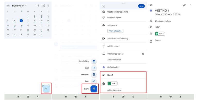 Cara membuat catatan di Google Calendar visa aplikasi versi Android.
