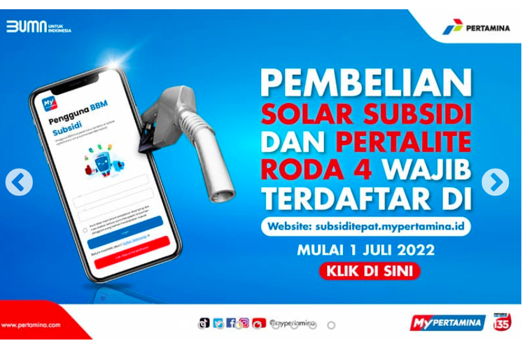 ulai Juli 2022, beli BBM subsidi wajib terdaftar di My Pertamina