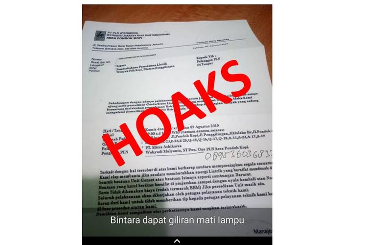Sebuah surat berisi peminjaman genset yang mengatasnamakan PT PLN (Persero) beredar di media sosial, PT PLN sebut hoaks.