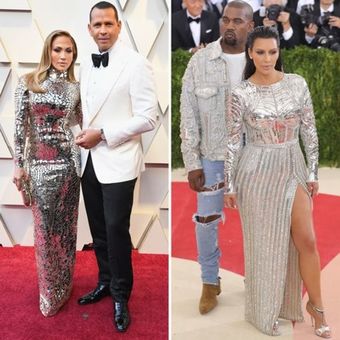 Penyanyi Jennifer Lopez ketika menghadiri malam penganugerahan Grammy, Minggu (24/2/2019) malam waktu setempat. Penampilannya dinilai mirio dengan tampilan Kim Kardashian di Met Gala 2016 lalu.