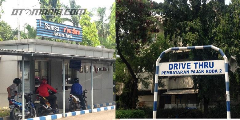 Fasilitas drive thru untuk pembayaran pajak STNK sepeda motor, di Kantor Samsat Jakarta Timur.