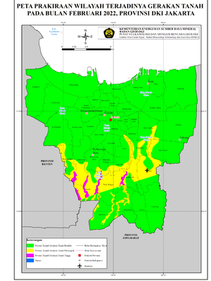 Peta prakiraan wilayah DKI Jakarta yang mengalami gerakan tanah pada Februari 2022