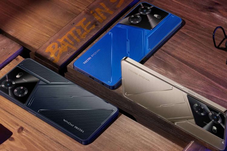 Tecno mengumumkan smartphone terbarunya, Tecno Pova 5. Perangkat tersebut menawarkan tiga vrian warna yang terdiri dari  Hurricane Blue, Amber Gold, dan Mecha Black