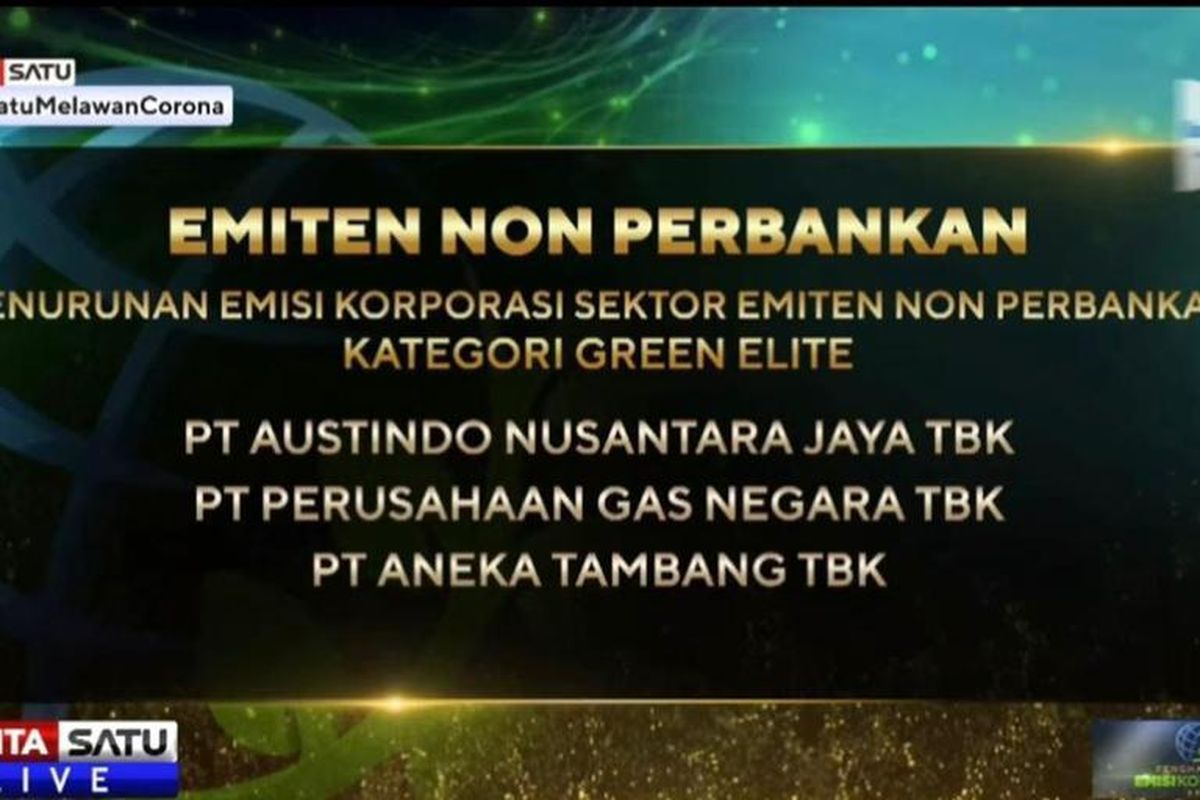 Ajang Penghargaan Emisi Korporasi 2021 yang disiarkan secara langsung di Berita Satu TV, Kamis (29/4/2021).
