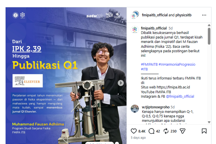 Awal Kuliah di ITB Raih IP 2,39, Fauzan Adhiima Bangkit hingga Tembus Jurnal Q1 Elsevier