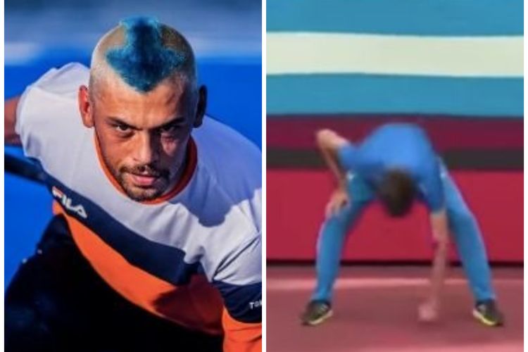 Atlet Belanda Kiran Badloe dan atlet Yunani Miltos Tentoglou tampil dengan karakter manga Jepang Avatar Eeng dan Monkey D. Luffy di Olimpiade 2020