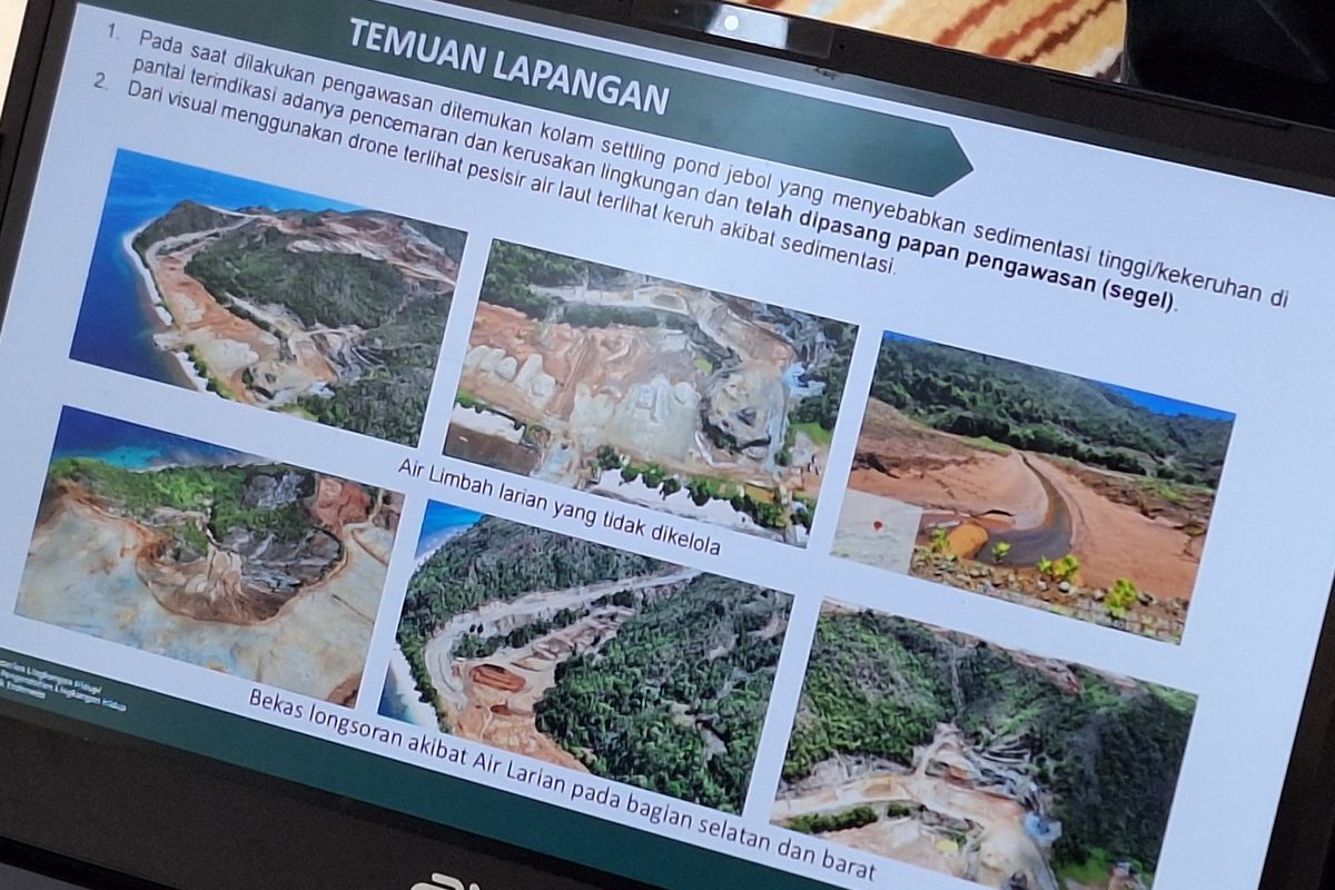 Foto terkait kondisi tambang di Kawasan Raja Ampat, Papua Barat Daya periode 26-31 Mei 2025 yang ditunjukkan oleh Menteri Lingkungan Hidup Hanif Faisol Nurofiq pada Minggu (8/6/2025).