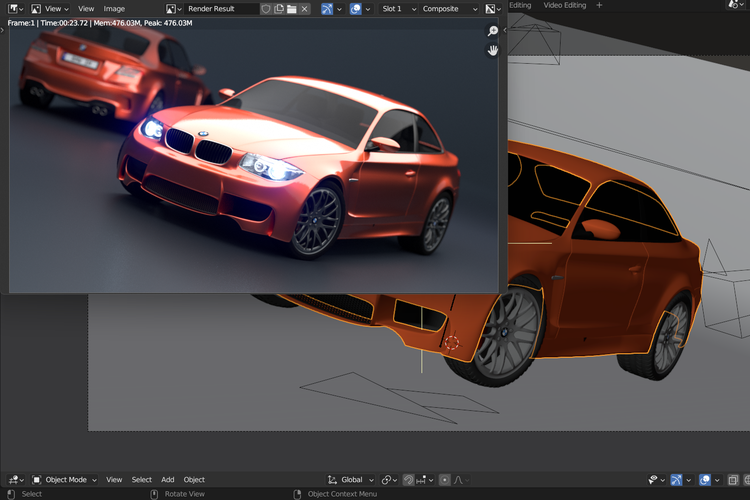 Hasil render Car Demo di Axioo Pongo 7 menggunakan Nvidia RTX 3070