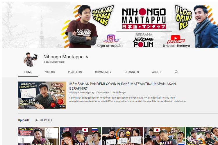 Tangkapan layar channel YouTube Nihongo Mantappu