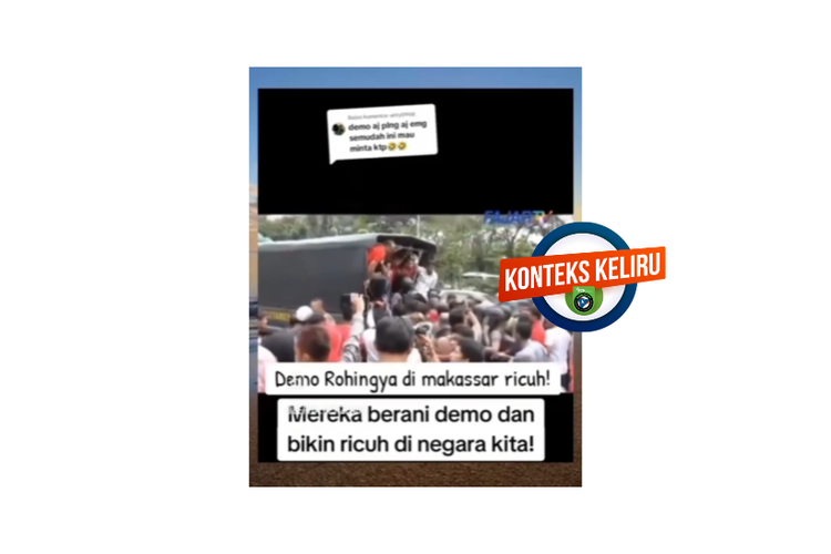 Konteks keliru, video demo pengungsi Rohingya di Makassar tahun 2017 dibagikan ulang tanpa keterangan waktu kejadian.